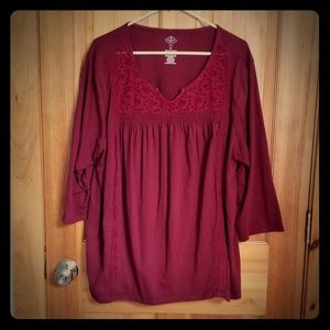 Size 2X St John's Bay 3/4 Sleeve Wine Colored Top